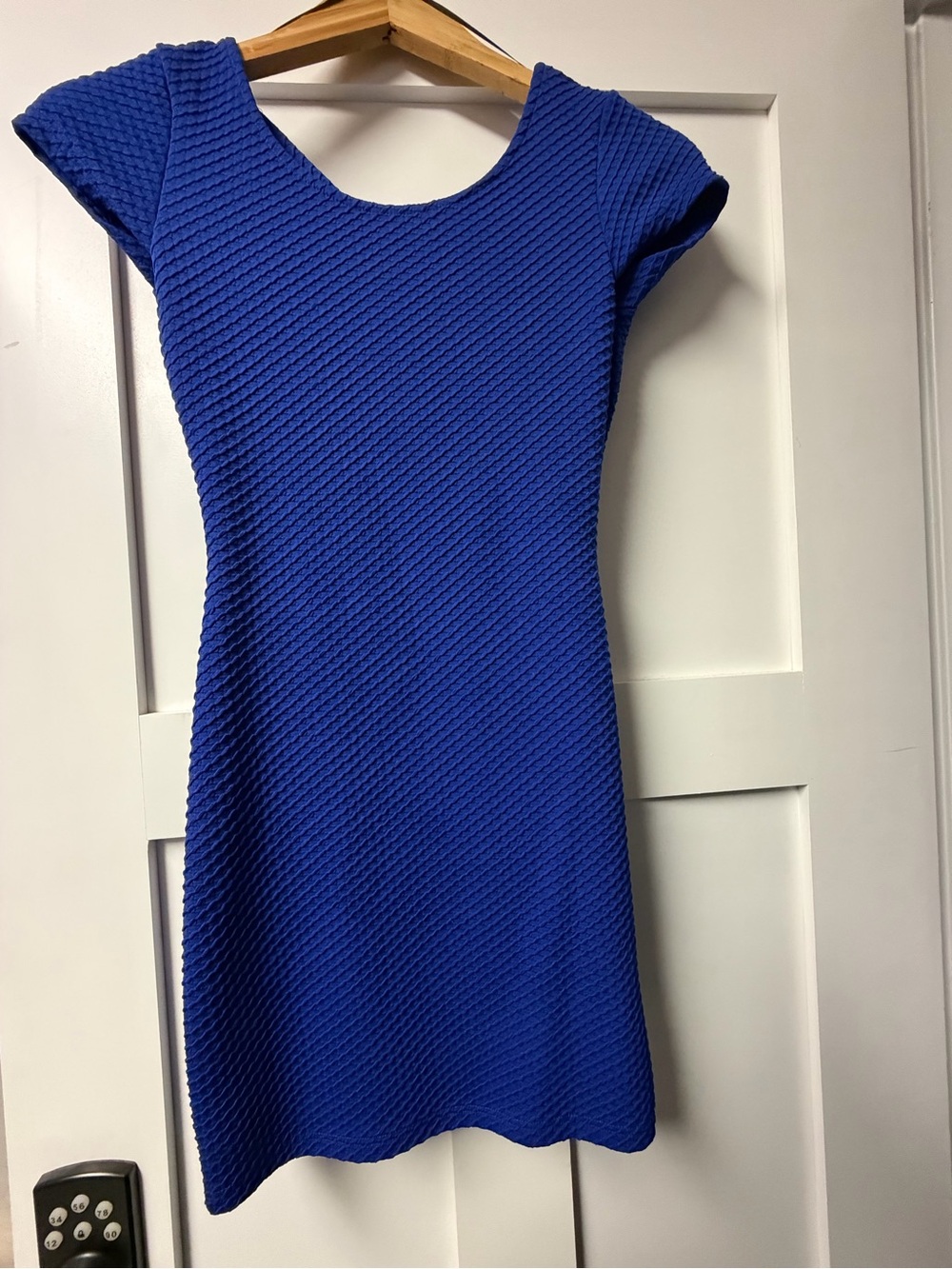 H&M Textured Cap-Sleeve Mini Dress in Royal Blue